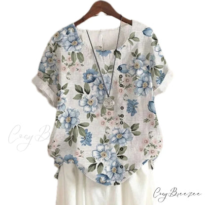 Blouse Casual for Fashion Loose Patterned Short-sleeved Retro Blouse Summer