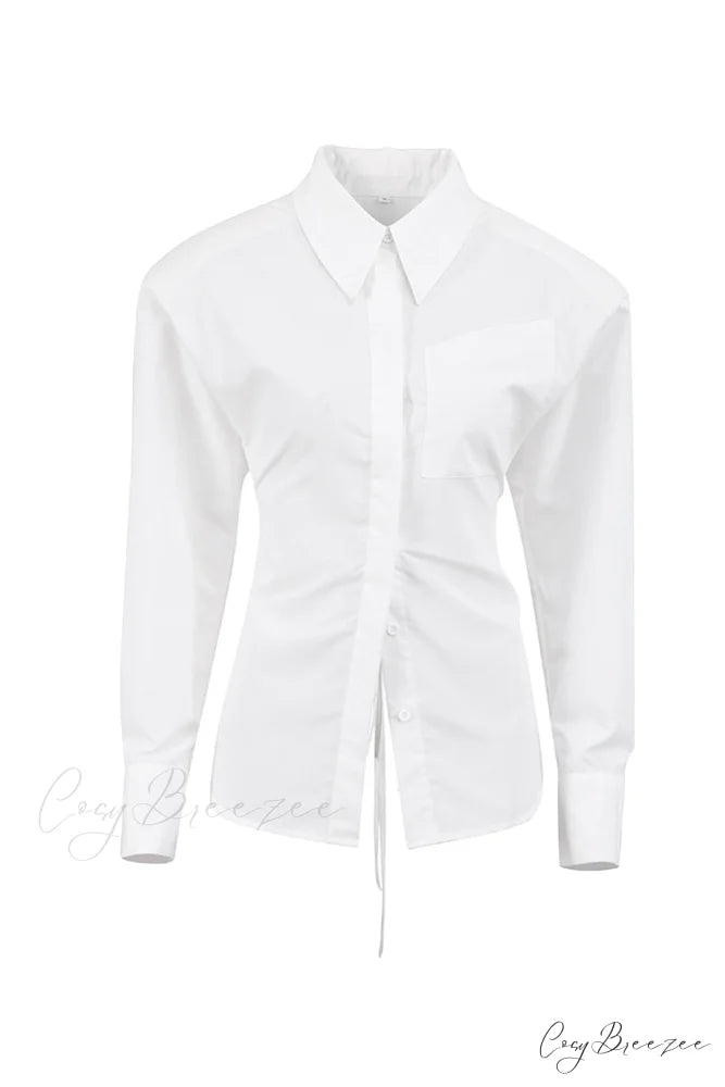 Blouse White Arm Shoulder Long Backless with Up Lace Pads