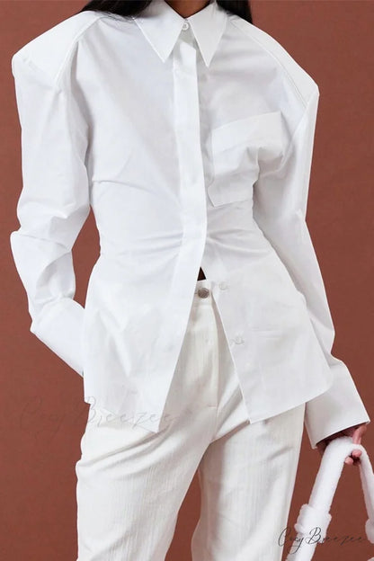 Blouse White Arm Shoulder Long Backless with Up Lace Pads White / L