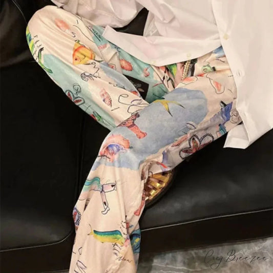 Blue Chic Embroidered Casual Japanese Trend Pant White / M pant-250223