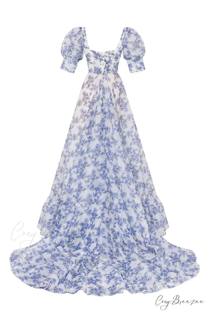 Blue Hydrangea Stylish Maxi Princess Dress