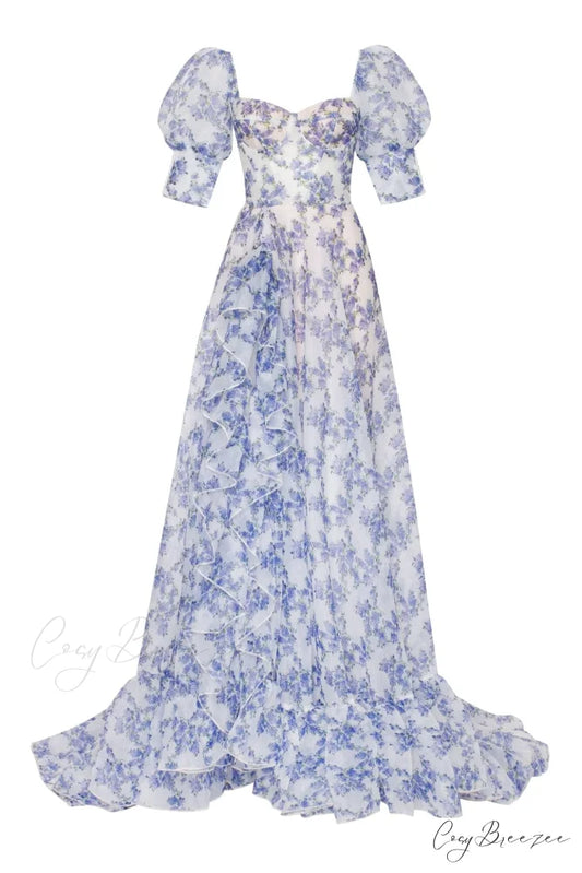Blue Hydrangea Stylish Maxi Princess Dress XXS / Blue Hydrangea