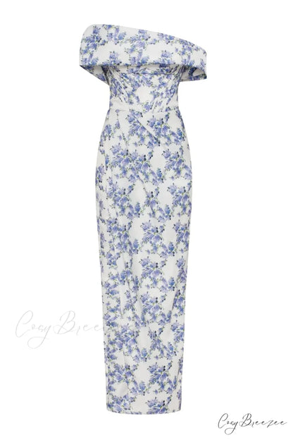 Blue Hydrangea Stylish Off-Shoulder Satin Dress XXS / Blue Hydrangea