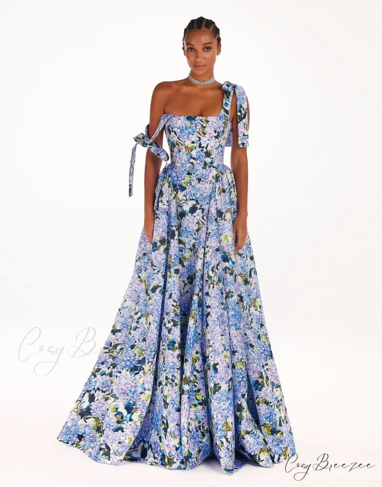 Blue Hydrangea Stylish Strapped Maxi Dress