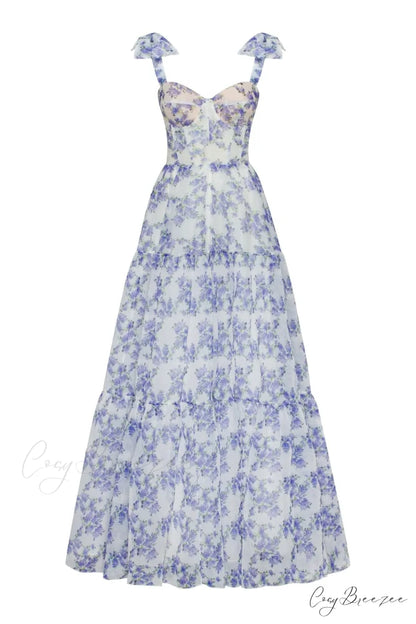 Blue Hydrangea Tender Charming Tie-Strap Maxi Dress XXS / Blue Hydrangea