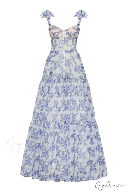 Blue Hydrangea Tender Charming Tie-Strap Maxi Dress XXS / Blue Hydrangea
