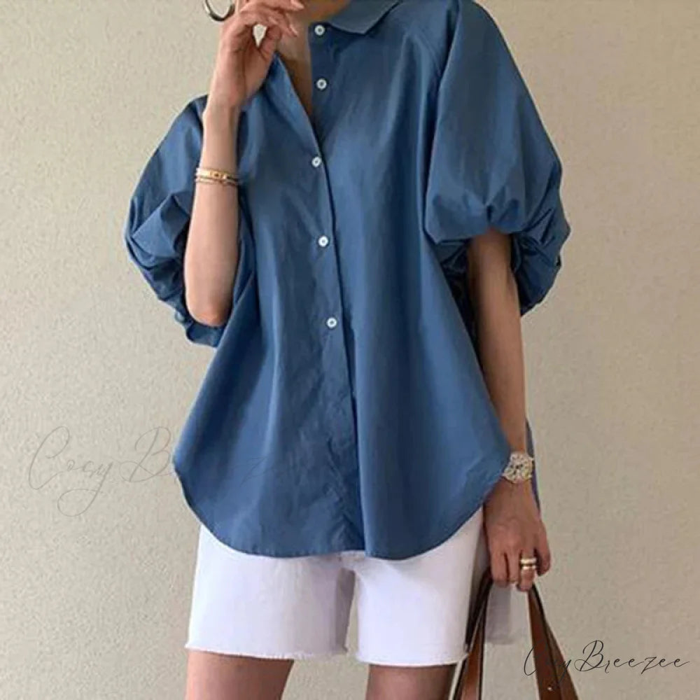 Blue Puff Sleeve Casual Loose Summer Crop Top Blue / M blouse-250126