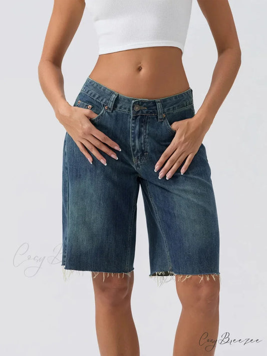 Blue Wide-Leg Denim Shorts short-250223