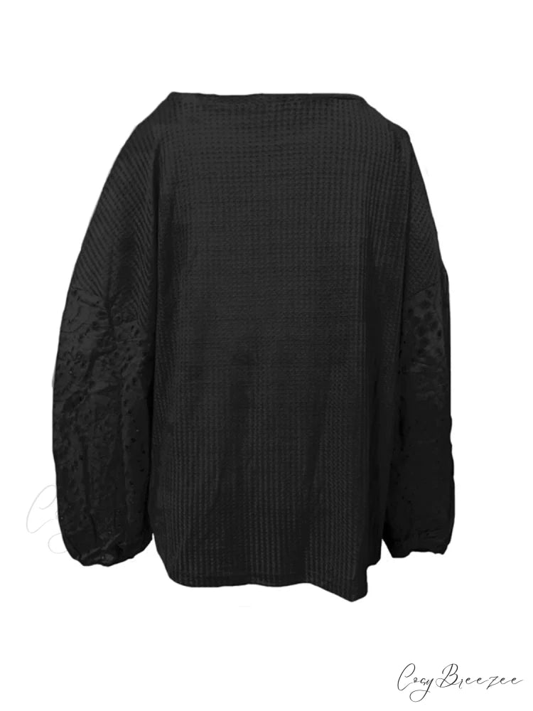 Boat with Openwork Dropped Blouse Neck Shoulders