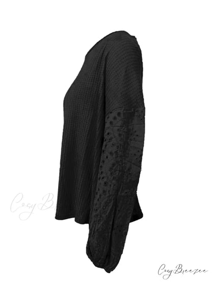 Boat with Openwork Dropped Blouse Neck Shoulders