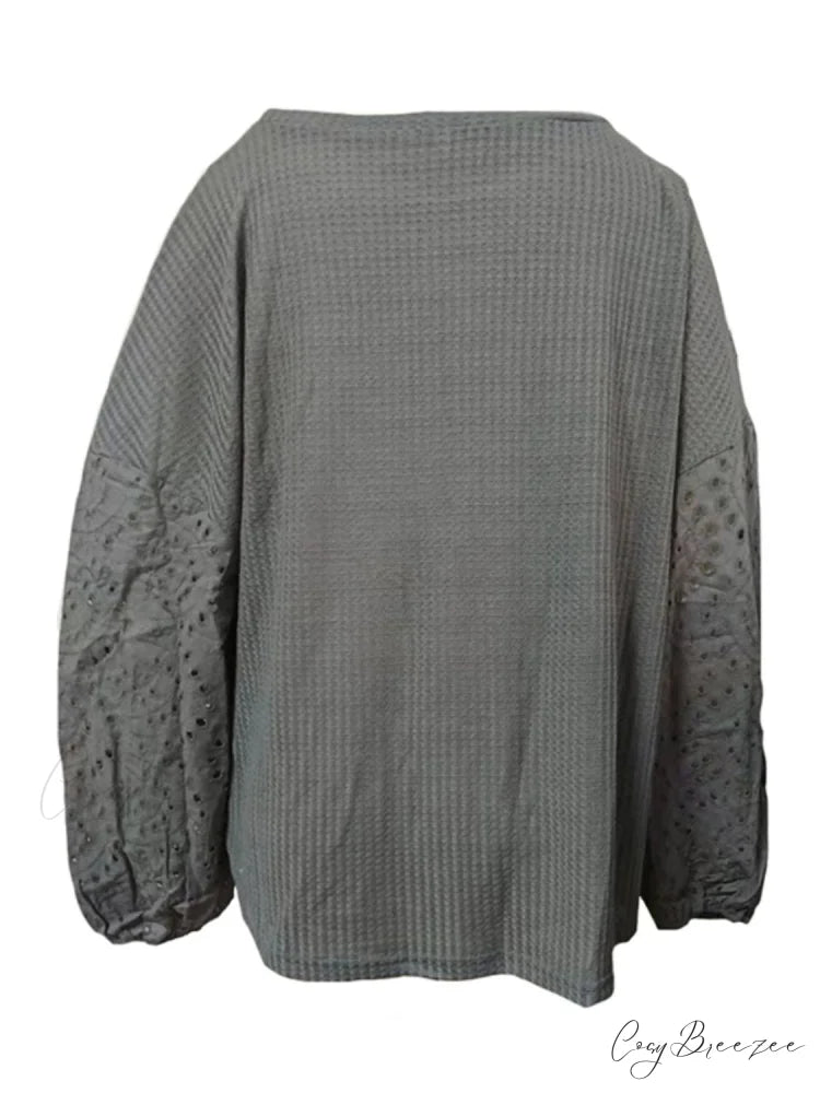 Boat with Openwork Dropped Blouse Neck Shoulders