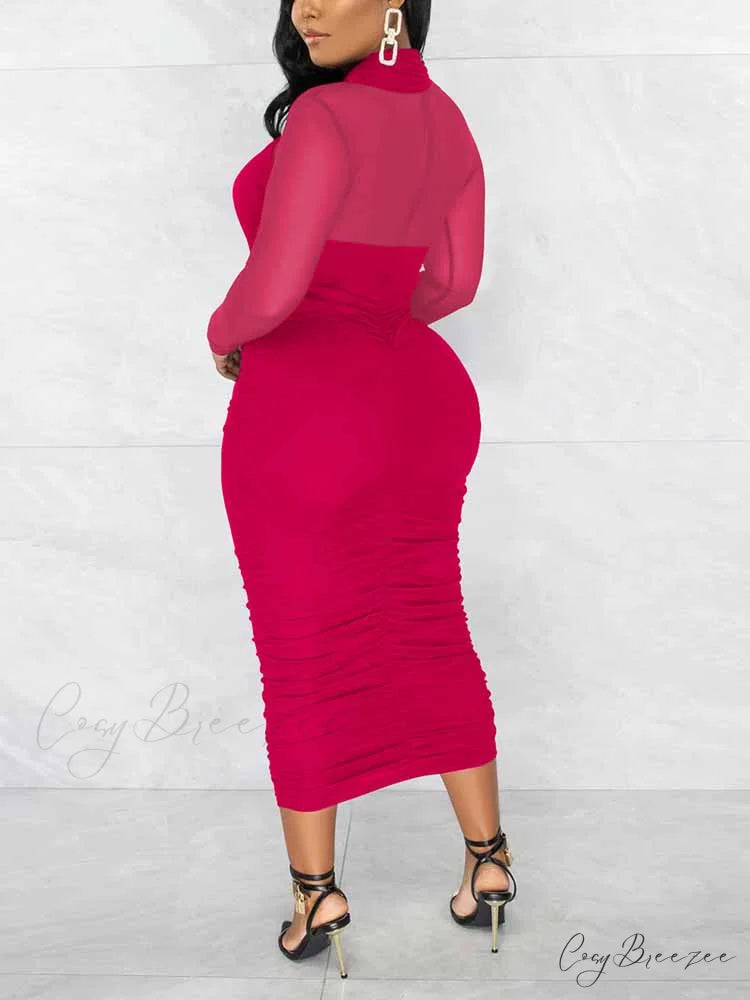 Bodycon Long Sleeve Trendy Ruffle Mini Dress