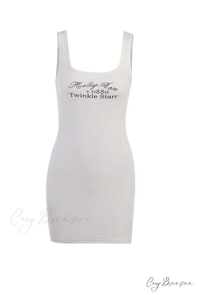 Bodycon Tank Dress with Letter Print