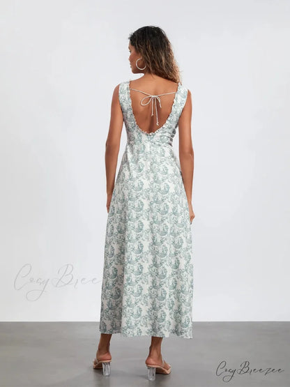 Bohemian Floral Tank Sleeveless Ruffled Tie-up Sweetheart Dress floraldress-250126