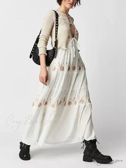 Bohemian Flower Birthday Beach Holiday Boho Dress White / S