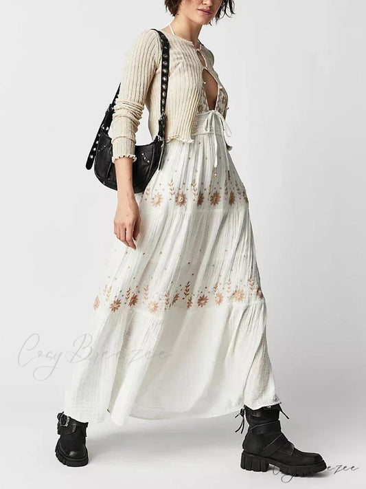 Bohemian Flower Birthday Beach Holiday Boho Dress White / S