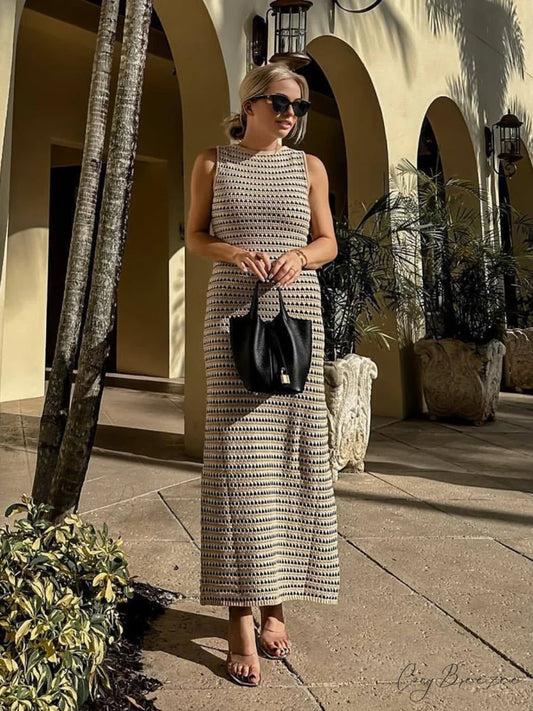 Bohemian Knit Graceful Long Dress Beige / S