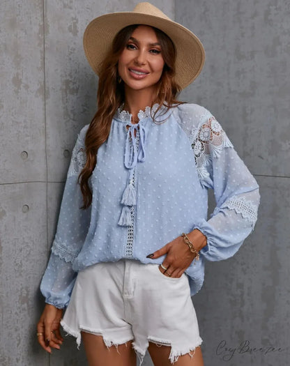 Bohemian Lace Hollow Out Tassel Oversize Boho Blouse bohoblouse-250126