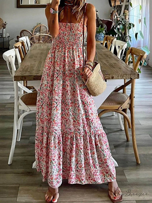 Bohemian Printed Stylish Slip Dress Pink / S