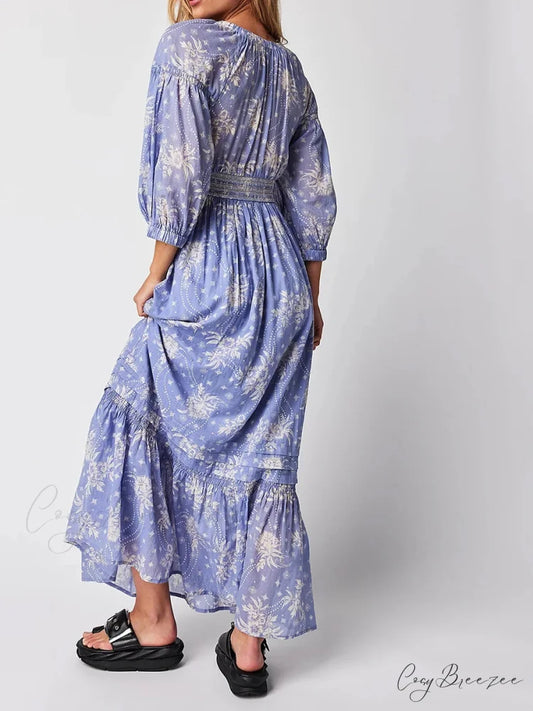 Bohemian Shirred Waist Floral Dress oldfloraldress-250126