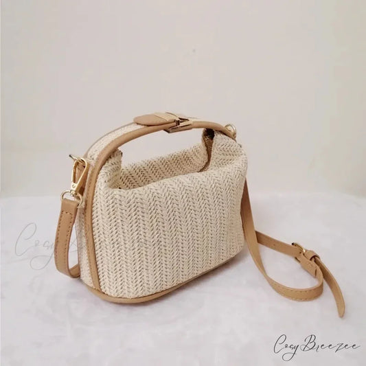 Bohemian Straw Crossbody Bucket Beach Handbag khaki / 20x11x12cm handbag-250126