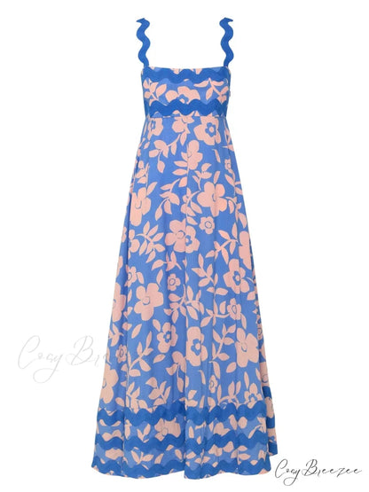 Bohemian Summer Printed A-Line Sexy Backless Spaghetti Strap Boho Dress Sky blue / S