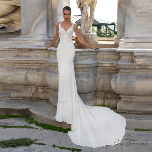 Bohemian V-Neck Lace Wedding Dress weddingdress-250223