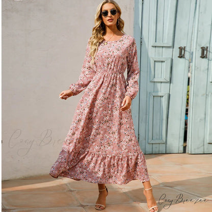 Bohemian Womens Chiffon Floral Maxi Dress cloro1 / S oldfloraldress-250126