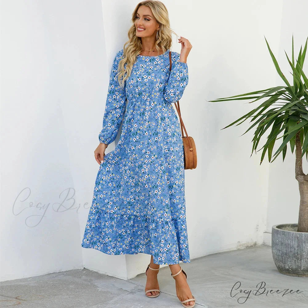 Bohemian Womens Chiffon Floral Maxi Dress cloro12 / S oldfloraldress-250126