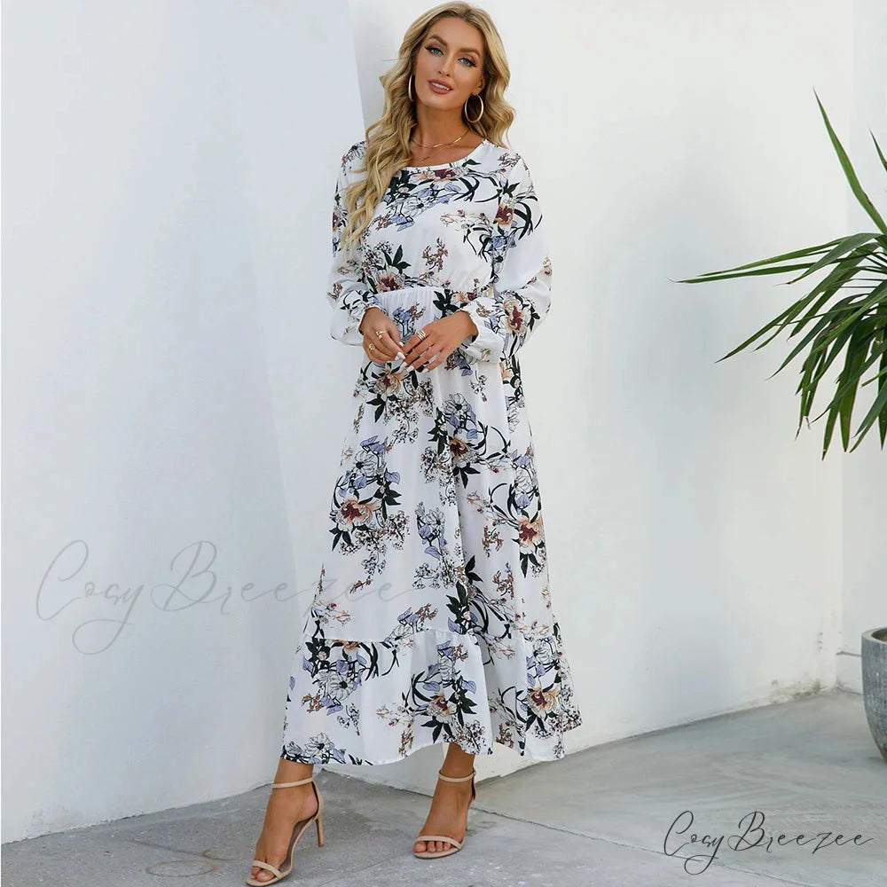 Bohemian Womens Chiffon Floral Maxi Dress cloro8 / S oldfloraldress-250126