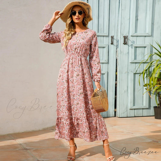Bohemian Womens Chiffon Floral Maxi Dress oldfloraldress-250126