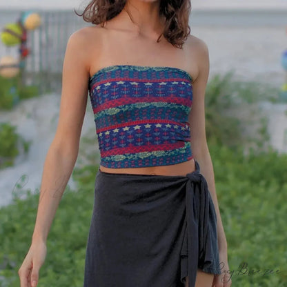 Boho Bandeau Off-Shoulder Preppy Tube Crop Top BLUE / S croptop-250126