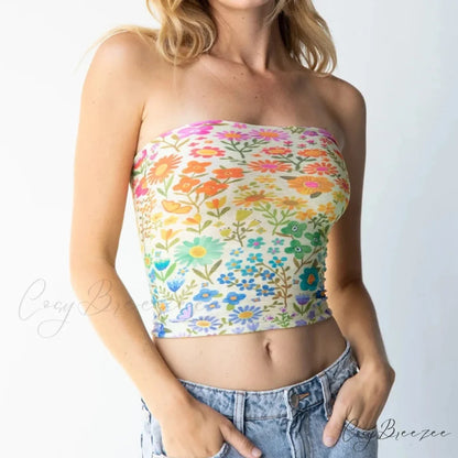 Boho Bandeau Off-Shoulder Preppy Tube Crop Top COLORFUL2 / S croptop-250126