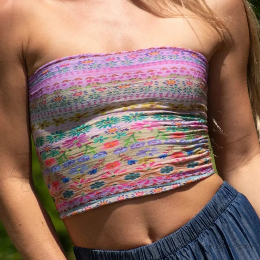 Boho Bandeau Off-Shoulder Preppy Tube Crop Top GRAY / S croptop-250126