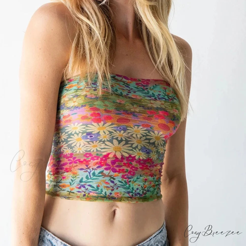 Boho Bandeau Off-Shoulder Preppy Tube Crop Top YELLOW1 / S croptop-250126