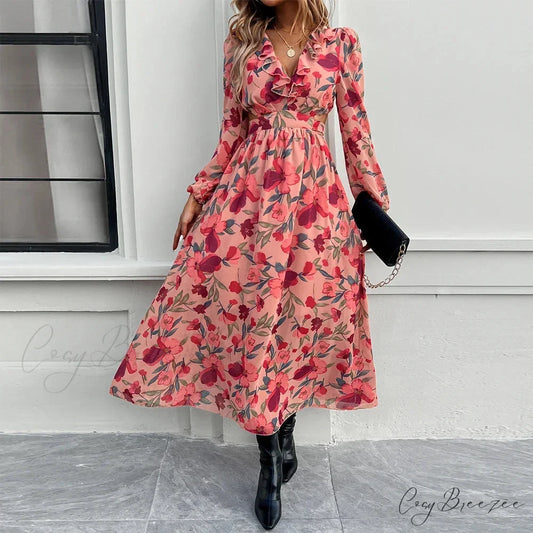 Boho Beach Deep V Neck Maxi Dress bohodress-250126