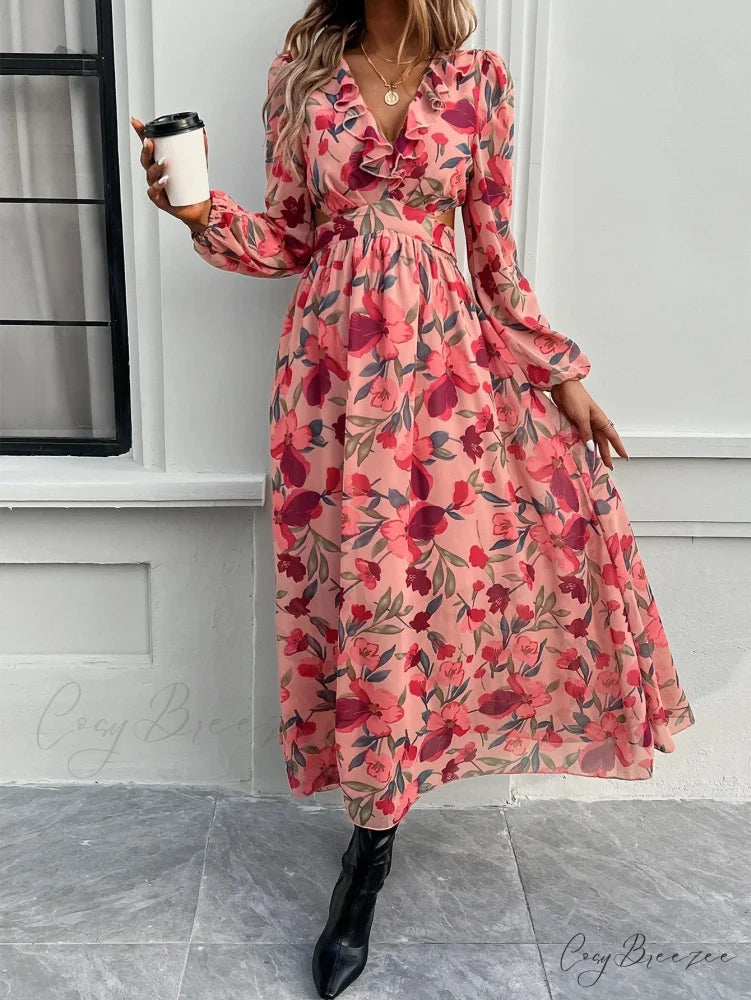 Boho Beach Deep V Neck Maxi Dress bohodress-250126