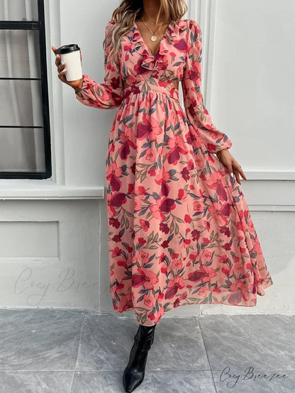 Boho Beach Deep V Neck Maxi Dress bohodress-250126