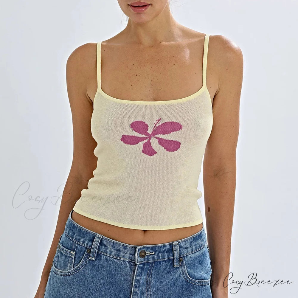 Boho Floral Knit Crop Top yellow / S croptop-250223