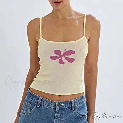 Boho Floral Knit Crop Top yellow / S croptop-250223