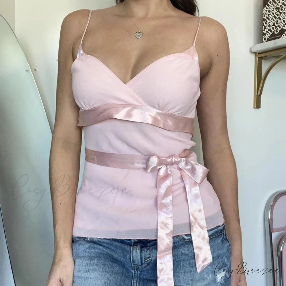 Boho Floral Spaghetti Strap Backless Vintage Low Cut Beach Style Crop Top Pink / S croptop-250126