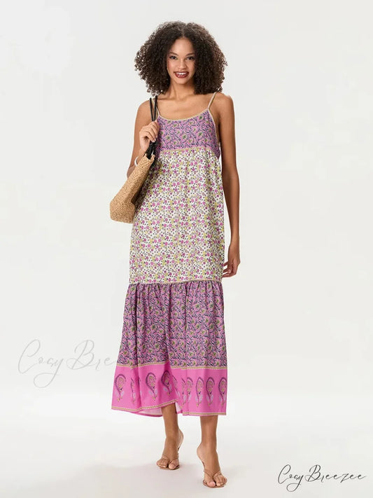 Boho Floral Spaghetti Strap Ruched Dress MULTI / S floraldress-250126