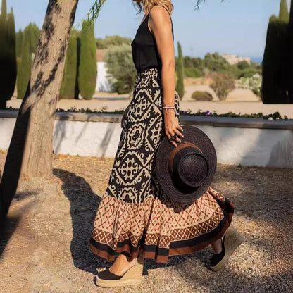 Boho Print High Waist Maxi Skirt Casual Loose Summer Skirt skirt-250126