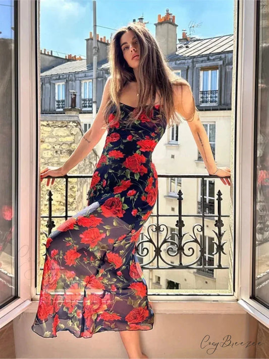 Boho Slim-fit Printed Off-shoulder Dress floraldress-250126