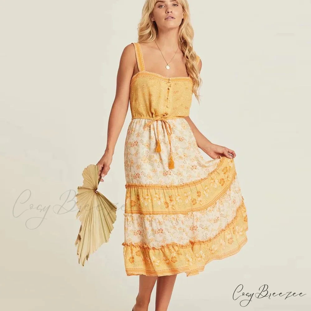 Boho Sundress Sexy Sleeveless Strap Rayon Floral Beach Dress bohodress-250126