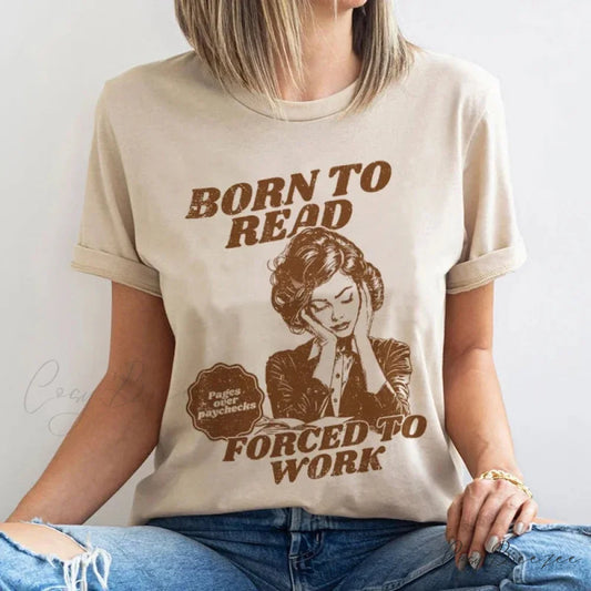 Born to Read Humorous Bookish T-shirt Khaki / S t-shirt-250223