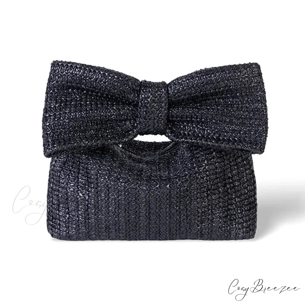 Bow Handbag Straw Clutch (20cm / Black wristlet-250126