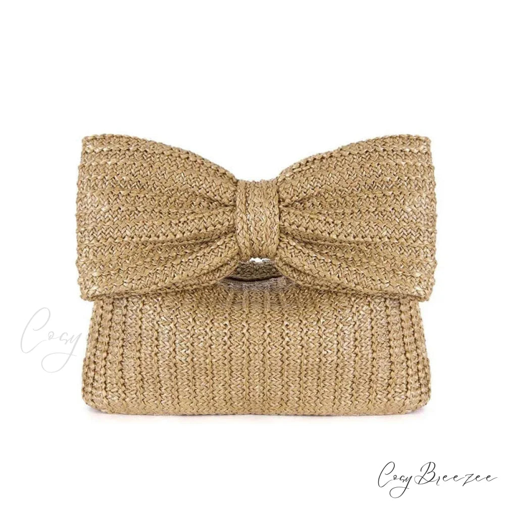 Bow Handbag Straw Clutch (20cm / Khaki wristlet-250126