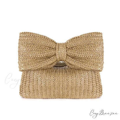 Bow Handbag Straw Clutch (20cm / Khaki wristlet-250126