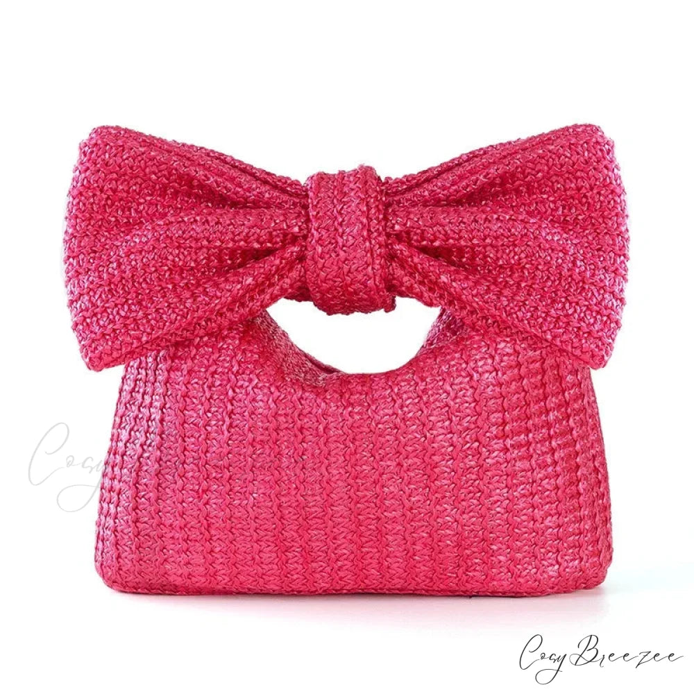 Bow Handbag Straw Clutch (20cm / Rose red wristlet-250126